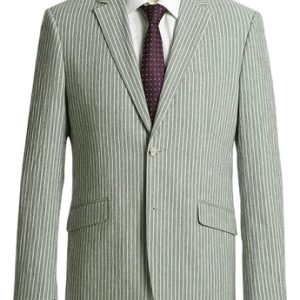 Renoir Men's Suit 611-1-GRAY (Slim Fit Notch Lapels Gray Stripe Cotton Suits)